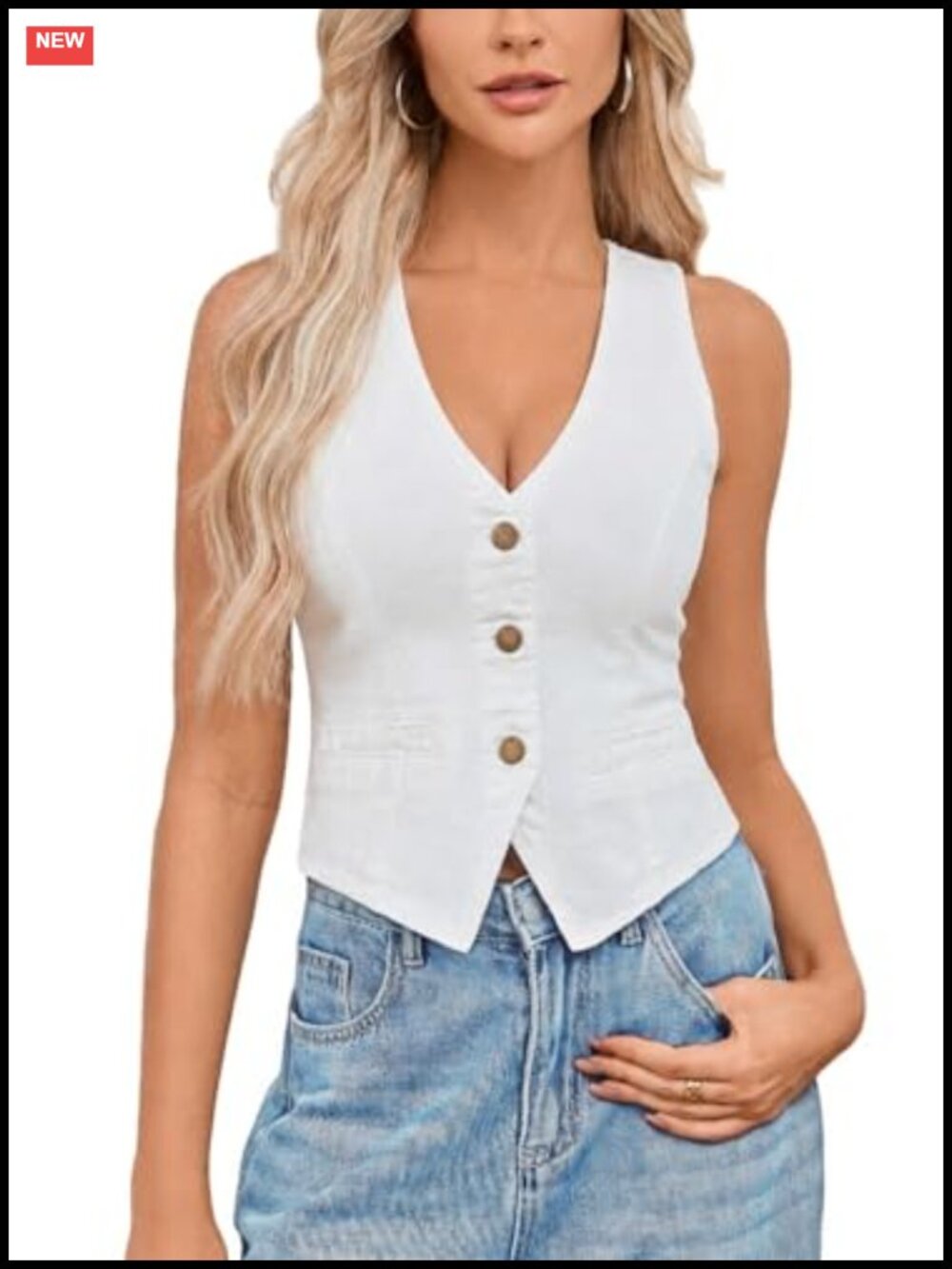 Women's Denim Vest Sleeveless V Neck Jean Waistcoat